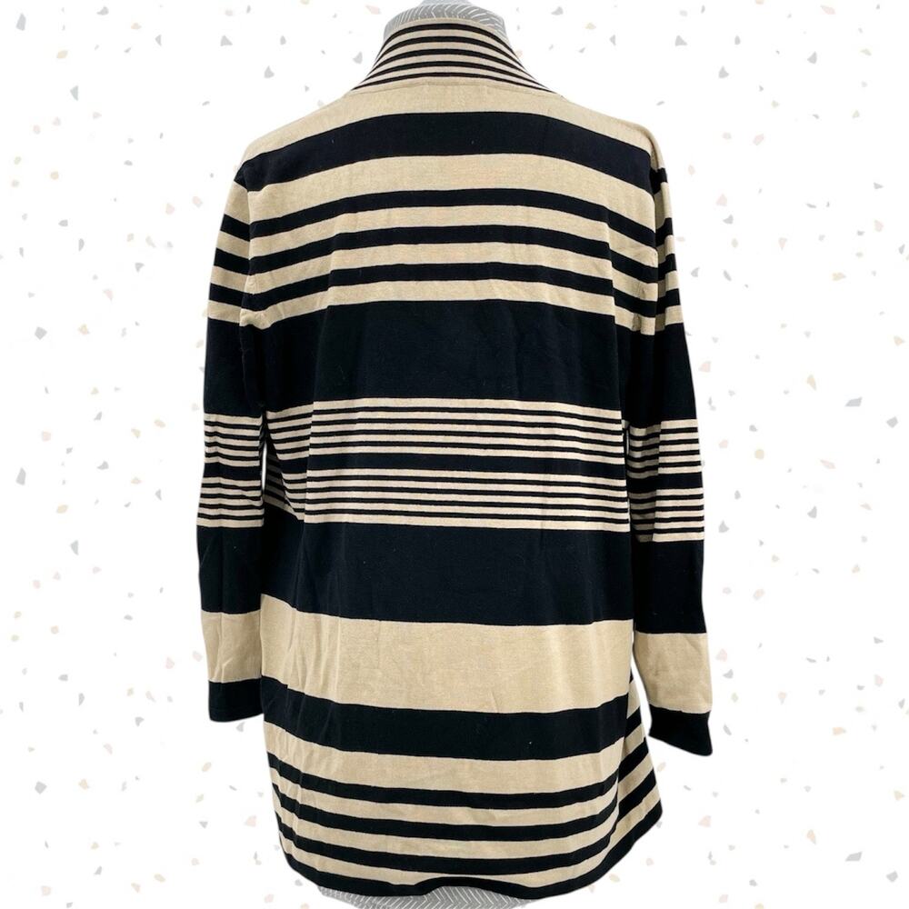 Cable & Gauge Black Camel Striped Cardigan Open Front Sweater Silk Blend Size M - Picture 2 of 6